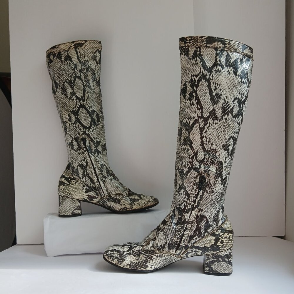 Vintage60's/70's  SnakePrint KneeHigh BlockHeel SquareToe Mod GoGoBoots Sz8 - Picture 7 of 14